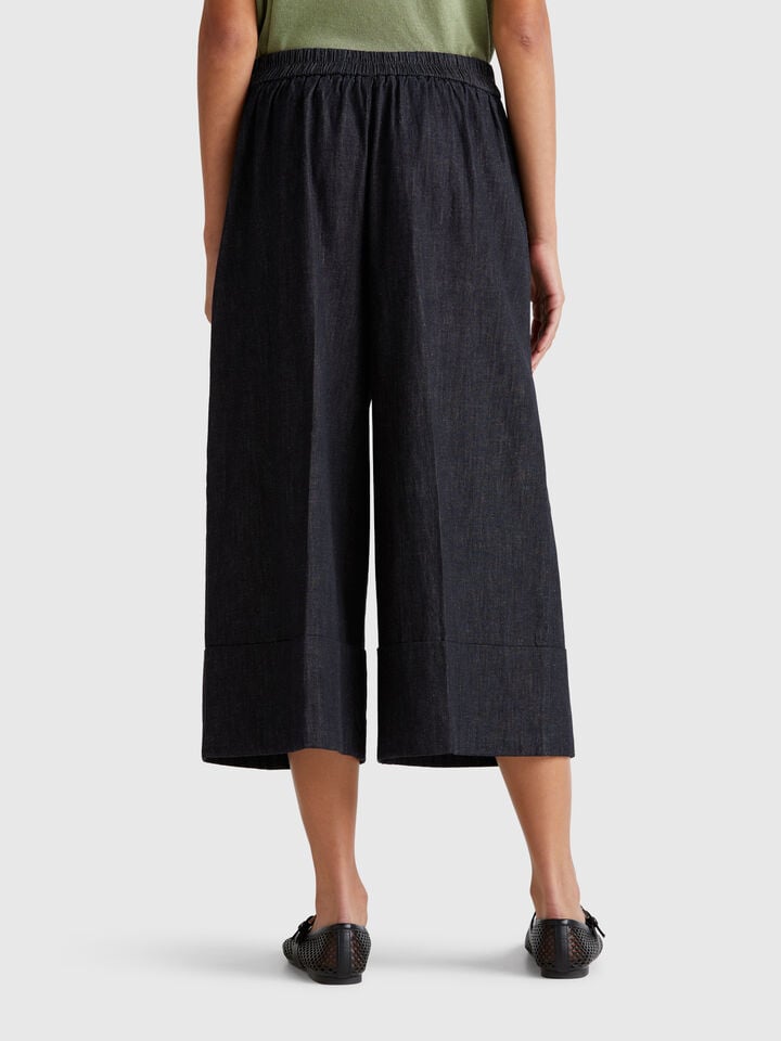 Benetton Wide Jeans With Cuff Dark Blue