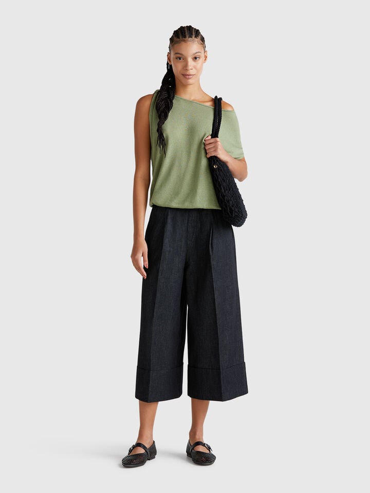 Benetton Wide Jeans With Cuff Dark Blue