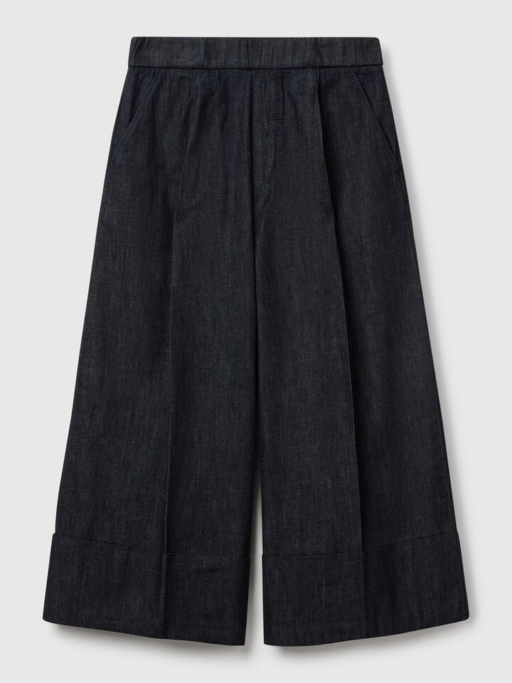 Benetton Wide Jeans With Cuff Dark Blue