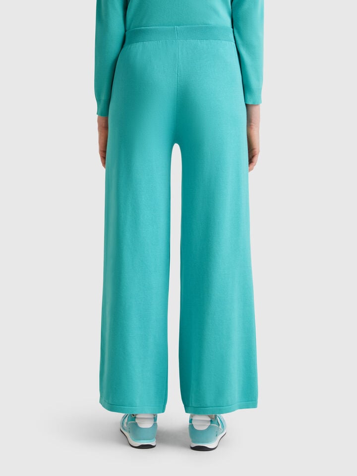 Benetton Wide Knit Trousers Aqua