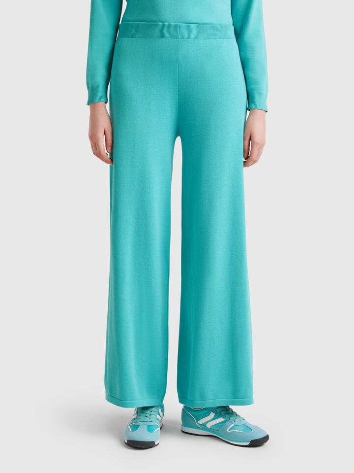 benetton Wide knit trousers Aqua