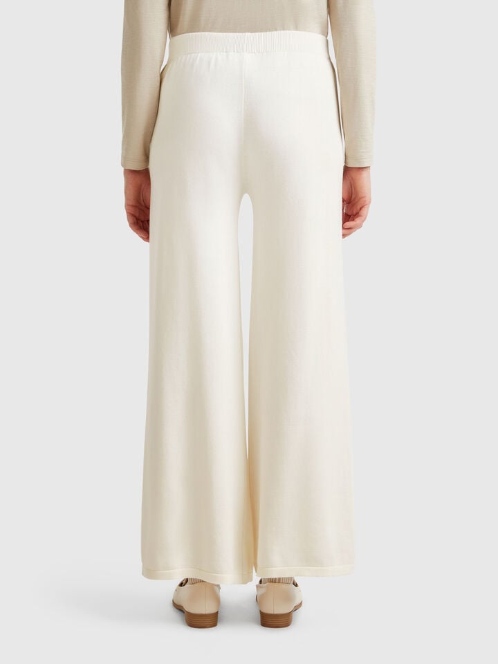 Benetton Wide Knit Trousers Creamy White