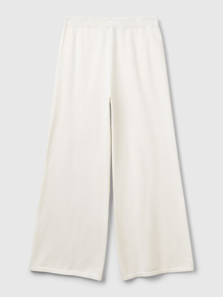 Benetton Wide Knit Trousers Creamy White