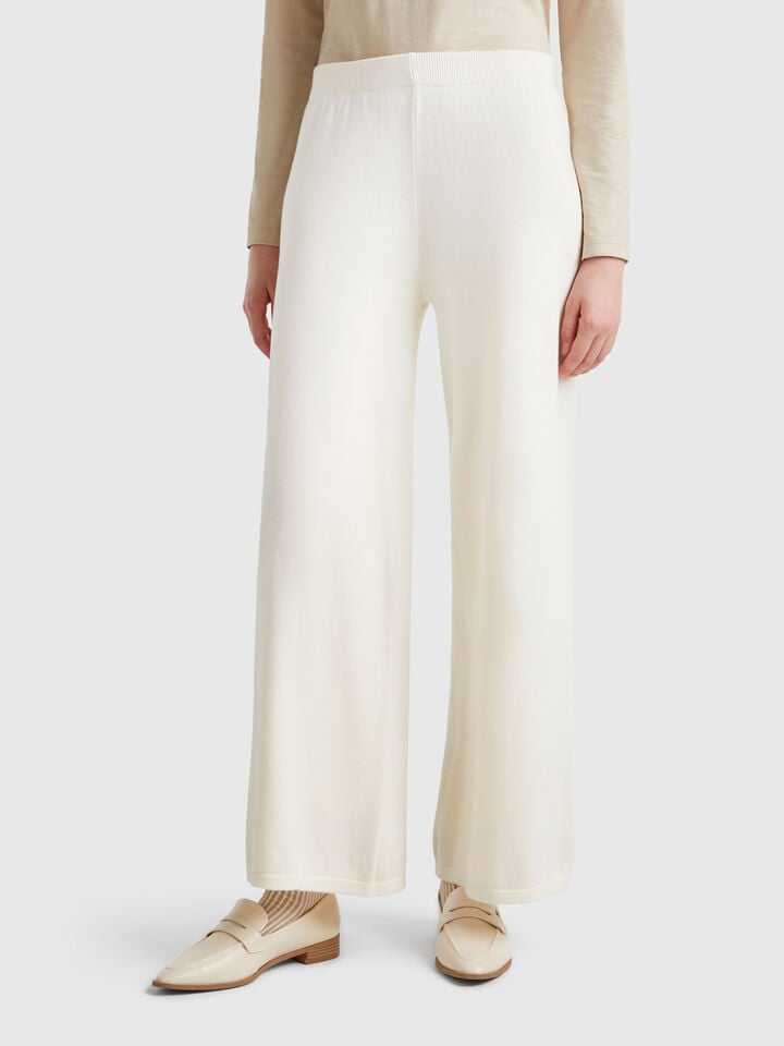benetton Wide knit trousers Creamy White