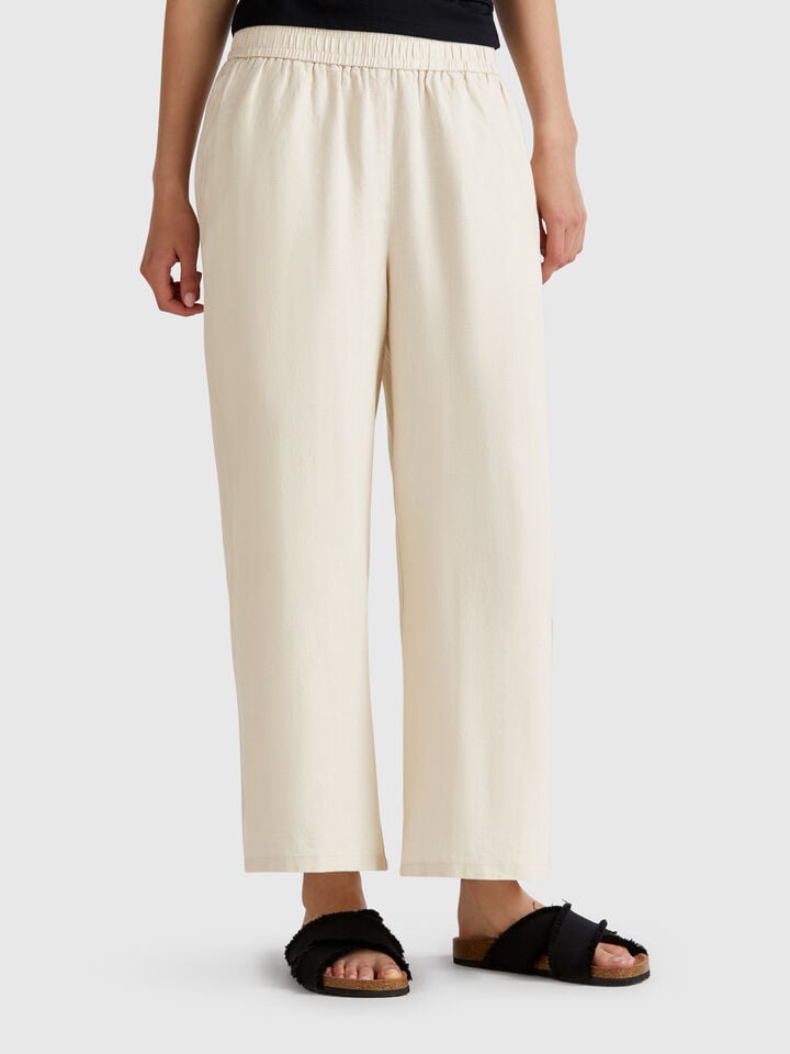 benetton Wide leg trousers in pure linen Beige