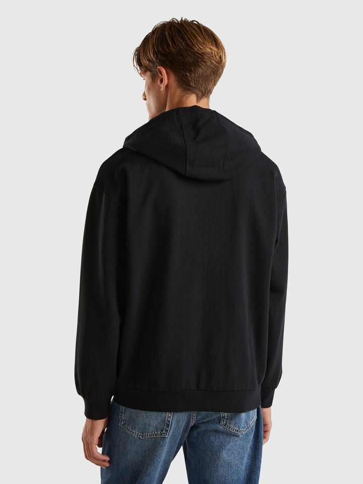 Benetton Zip-up Hoodie In Cotton Black
