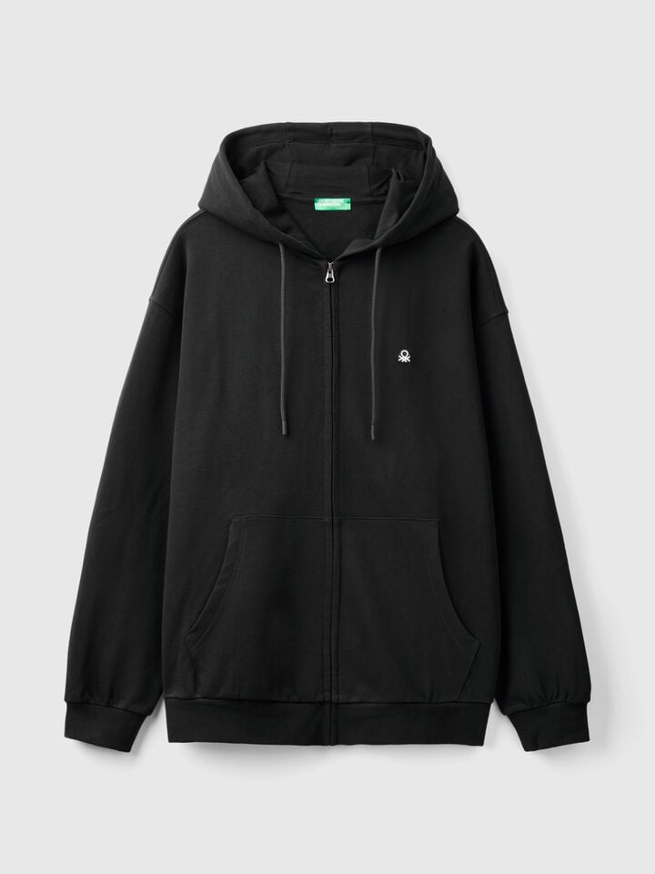 Benetton Zip-up Hoodie In Cotton Black