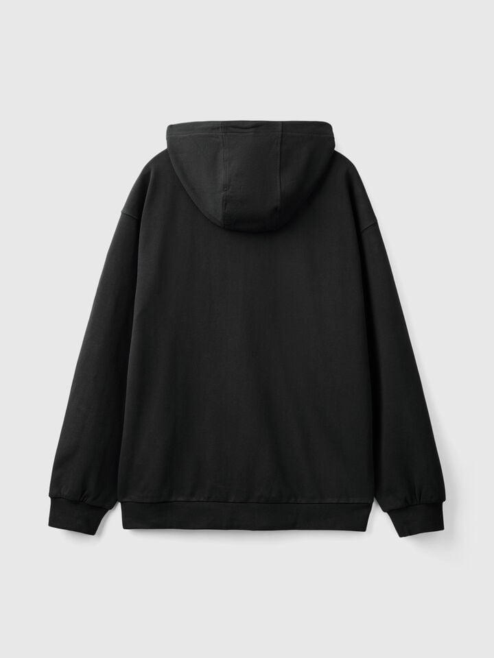 Benetton Zip-up Hoodie In Cotton Black