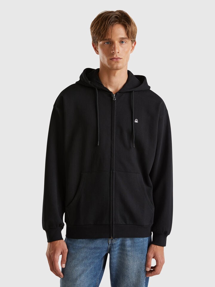 benetton Zip-up hoodie in cotton Black