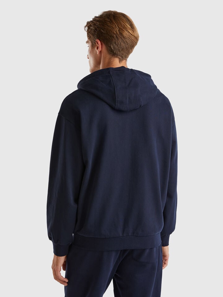 Benetton Zip-up Hoodie In Cotton Dark Blue