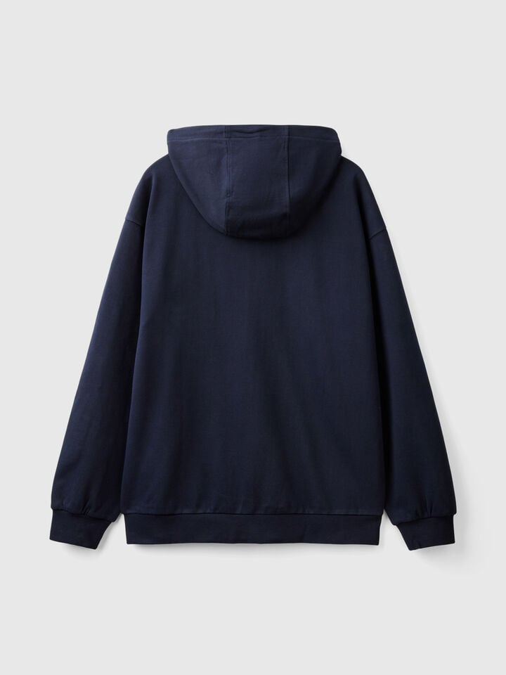 Benetton Zip-up Hoodie In Cotton Dark Blue