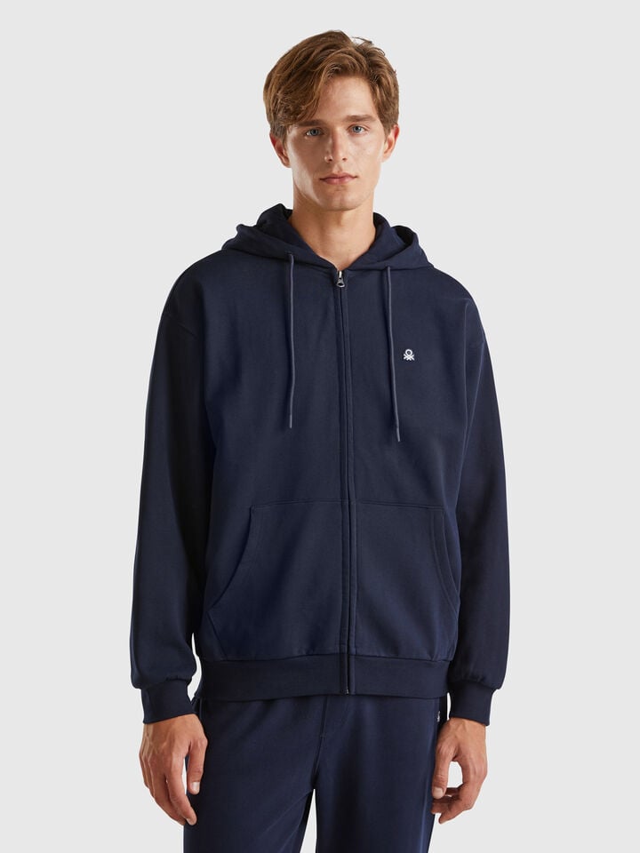 benetton Zip-up hoodie in cotton Dark Blue