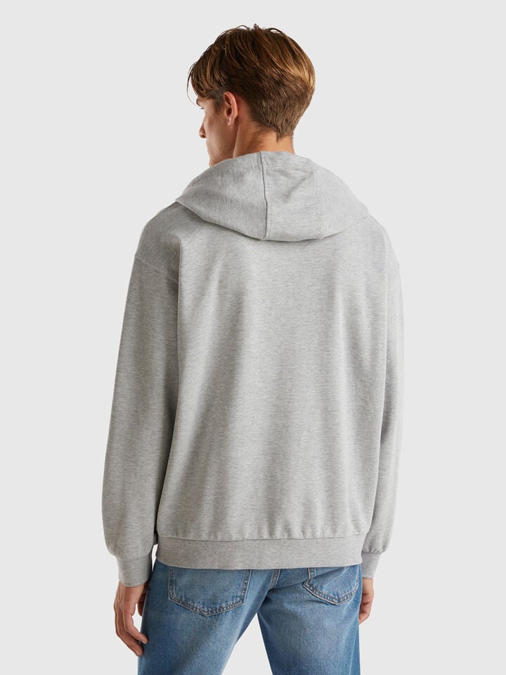 Benetton Zip-up Hoodie In Cotton Light Gray