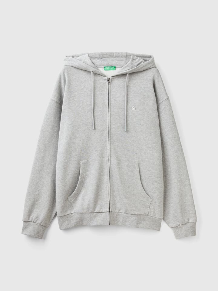 Benetton Zip-up Hoodie In Cotton Light Gray