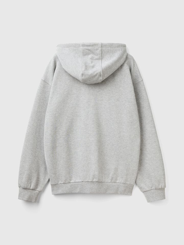 Benetton Zip-up Hoodie In Cotton Light Gray