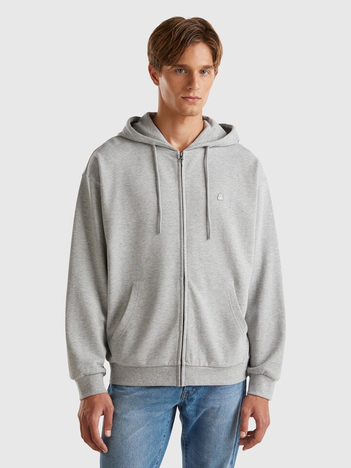 benetton Zip-up hoodie in cotton Light Gray