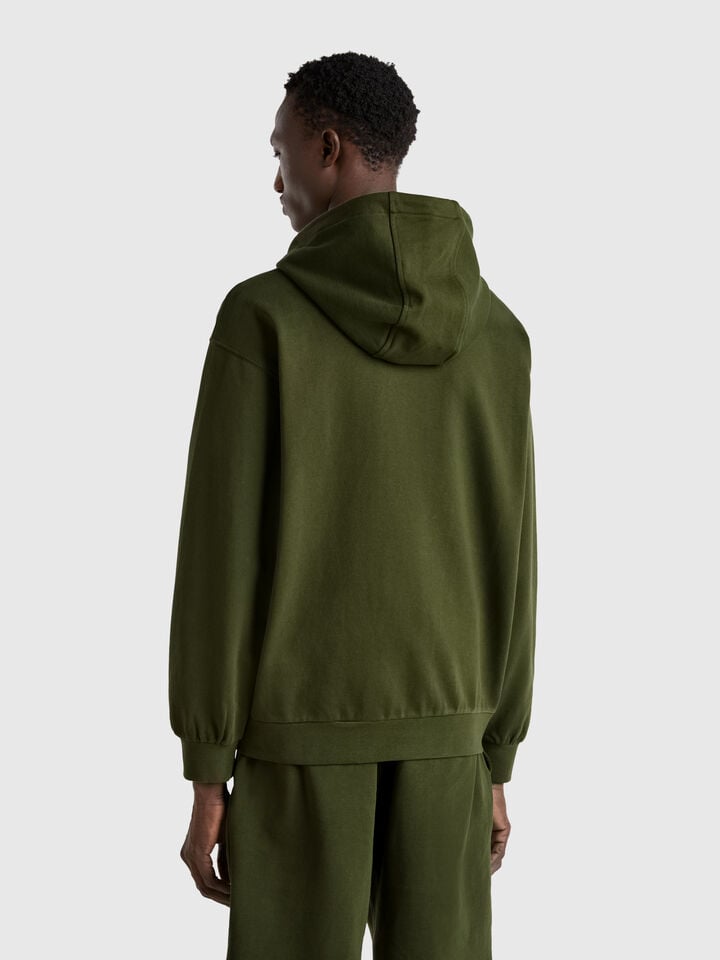 Benetton Zip-up Hoodie In Cotton Military Green
