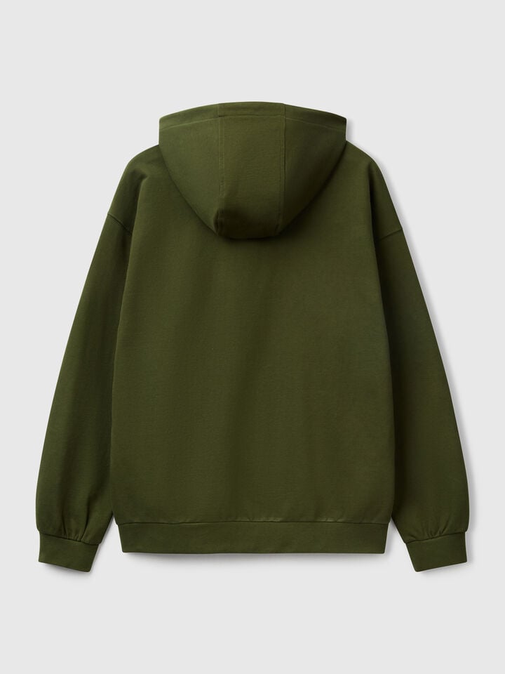 Benetton Zip-up Hoodie In Cotton Military Green