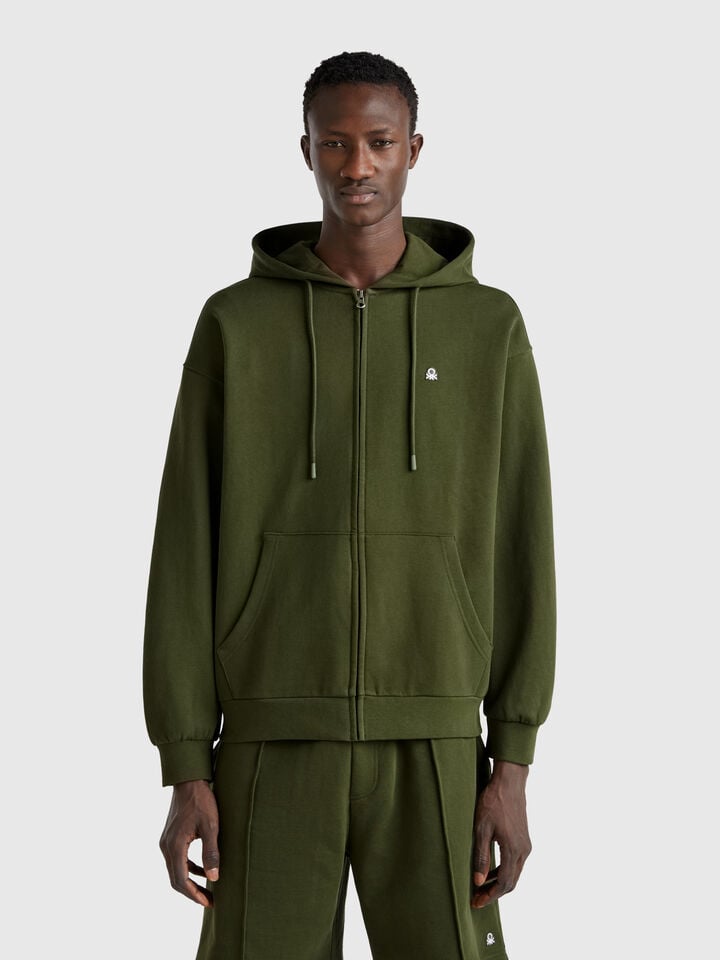 benetton Zip-up hoodie in cotton Military Green