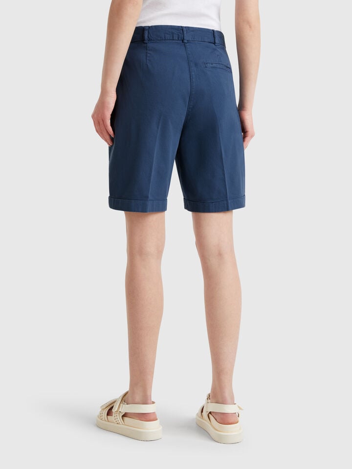 Benetton Bermudas With Cuff In Stretch Cotton Air Force Blue