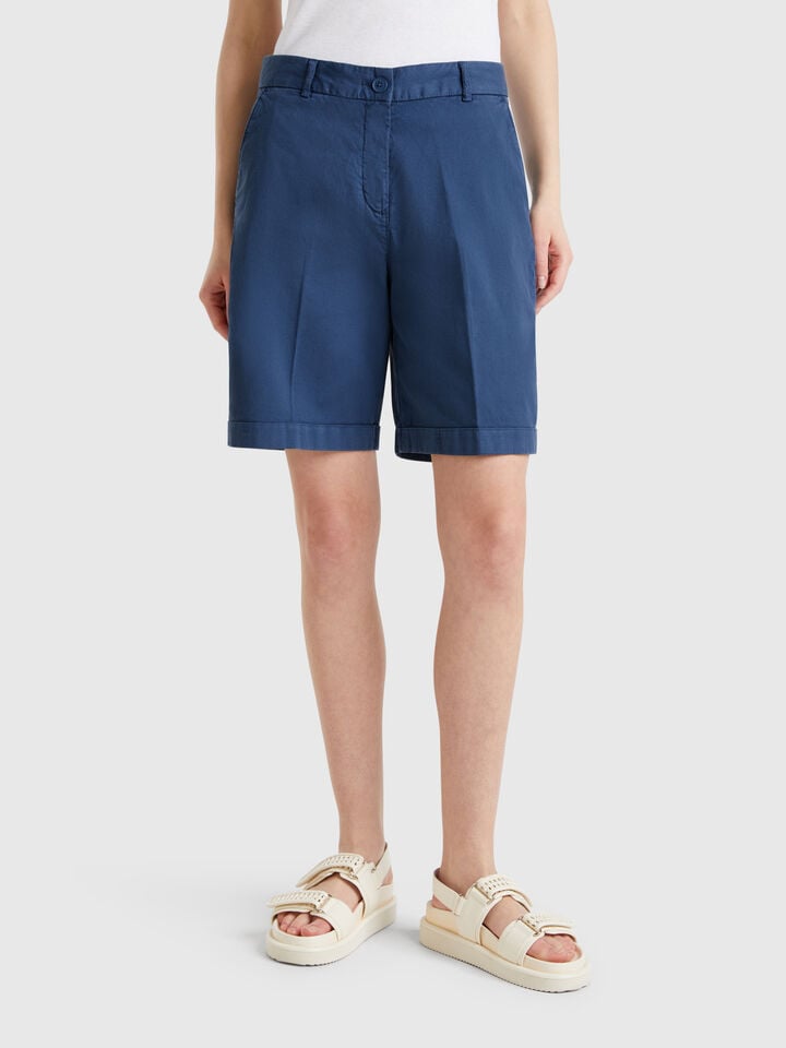 benetton Bermudas with cuff in stretch cotton Air Force Blue