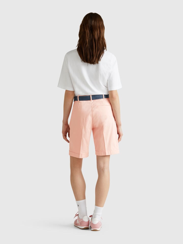 Benetton Bermudas With Cuff In Stretch Cotton Soft Pink