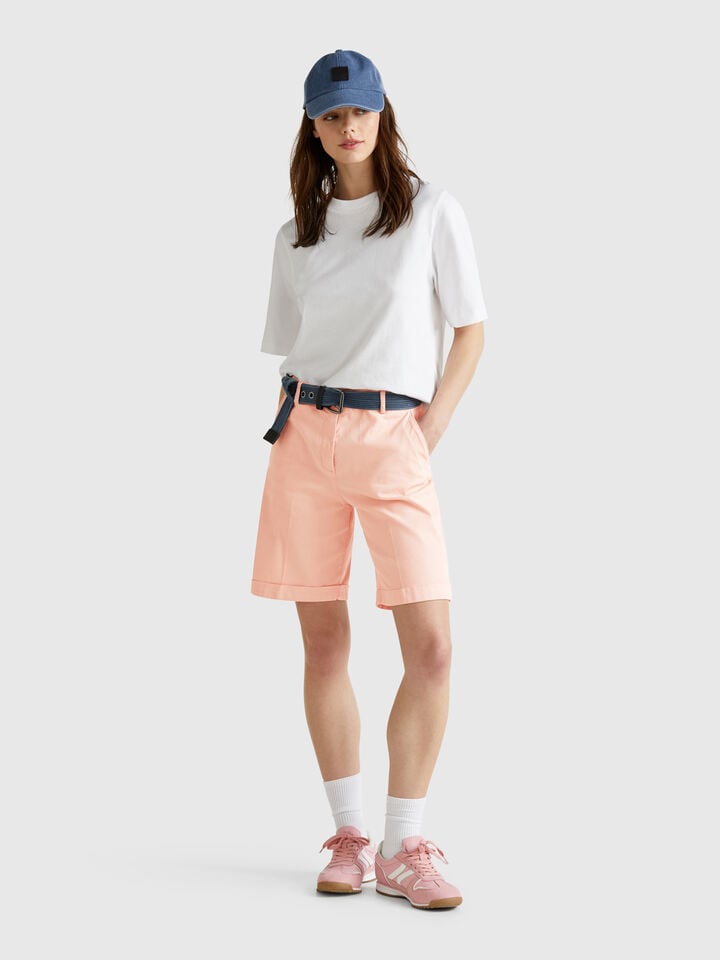 Benetton Bermudas With Cuff In Stretch Cotton Soft Pink