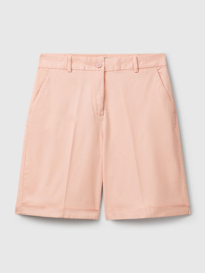 Benetton Bermudas With Cuff In Stretch Cotton Soft Pink