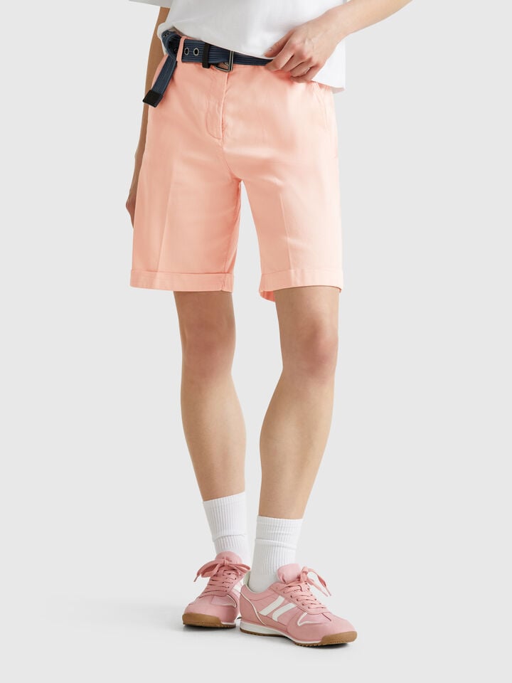 benetton Bermudas with cuff in stretch cotton Soft Pink