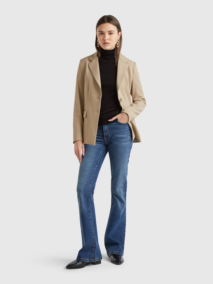 Benetton Black Turtleneck Sweater In Pure Merino Wool Black