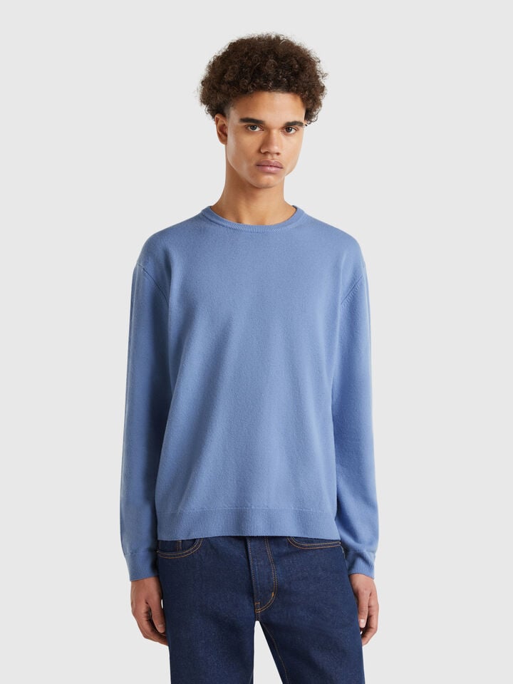 benetton Blue gray sweater in pure Merino wool Light Blue