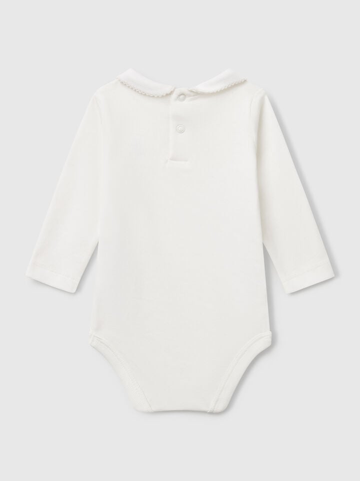 Benetton Bodysuit With Collar In Cotton Creamy White