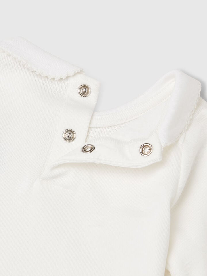 Benetton Bodysuit With Collar In Cotton Creamy White