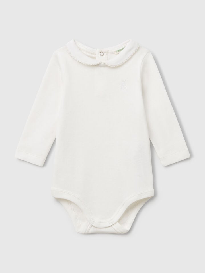 benetton Bodysuit with collar in cotton Creamy White
