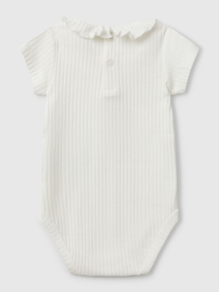 Benetton Bodysuit With Collar In Stretch Cotton Creamy White