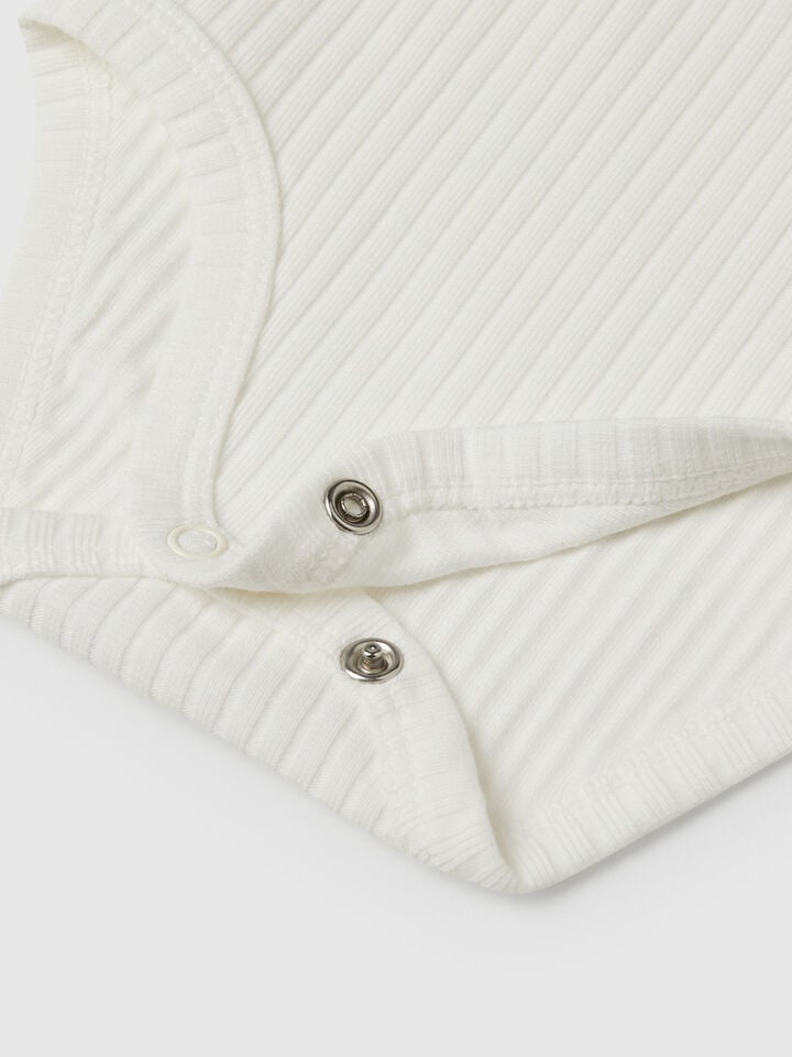 Benetton Bodysuit With Collar In Stretch Cotton Creamy White