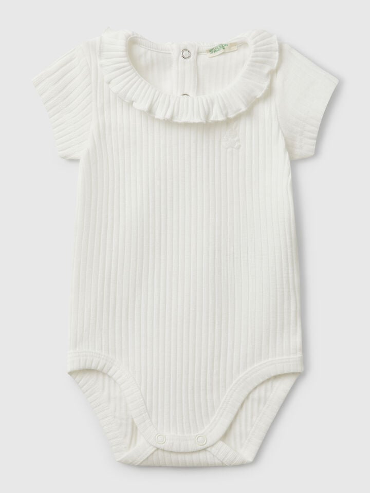benetton Bodysuit with collar in stretch cotton Creamy White