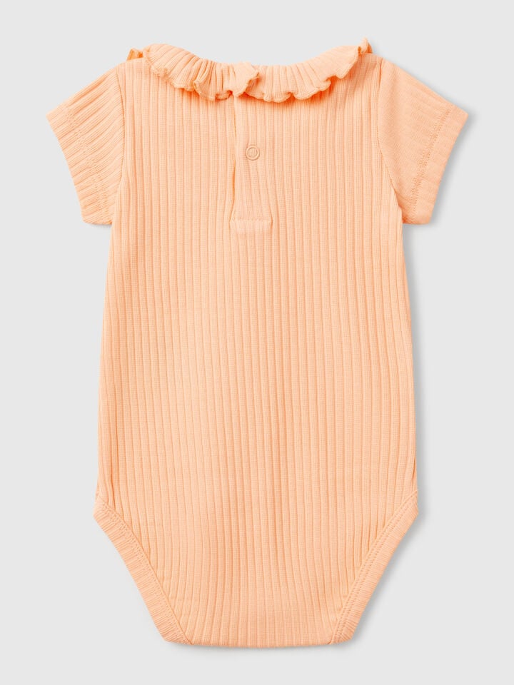 Benetton Bodysuit With Collar In Stretch Cotton Peach