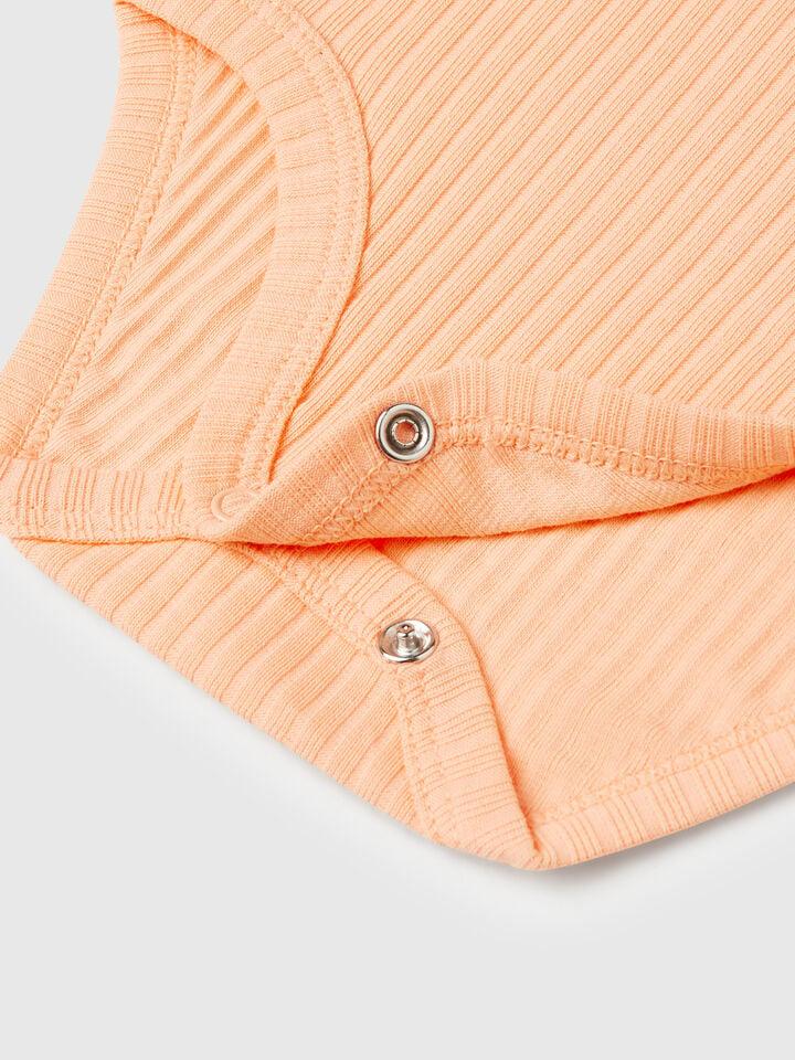 Benetton Bodysuit With Collar In Stretch Cotton Peach