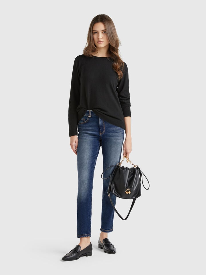 Benetton Bootcut Jeans In Recycled Cotton Blend Dark Blue