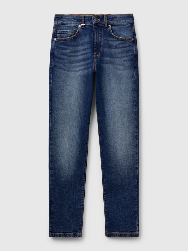 Benetton Bootcut Jeans In Recycled Cotton Blend Dark Blue