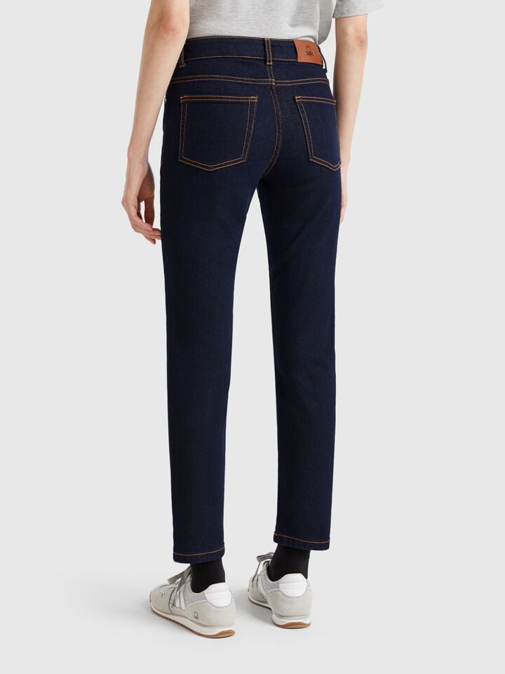 Benetton Bootcut Jeans In Recycled Cotton Blend Dark Blue