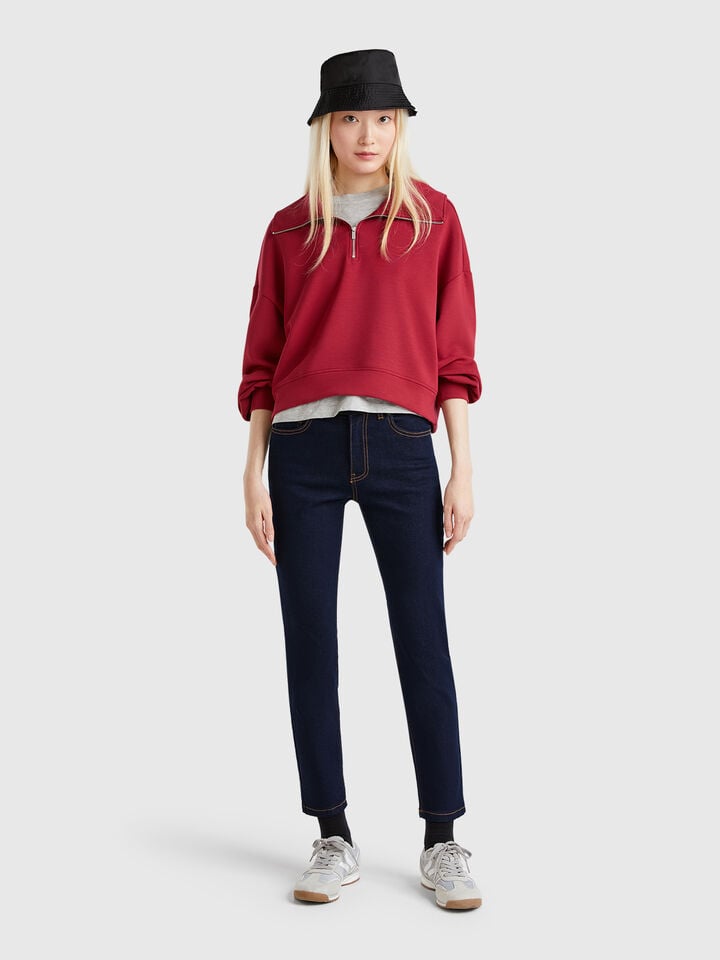 Benetton Bootcut Jeans In Recycled Cotton Blend Dark Blue