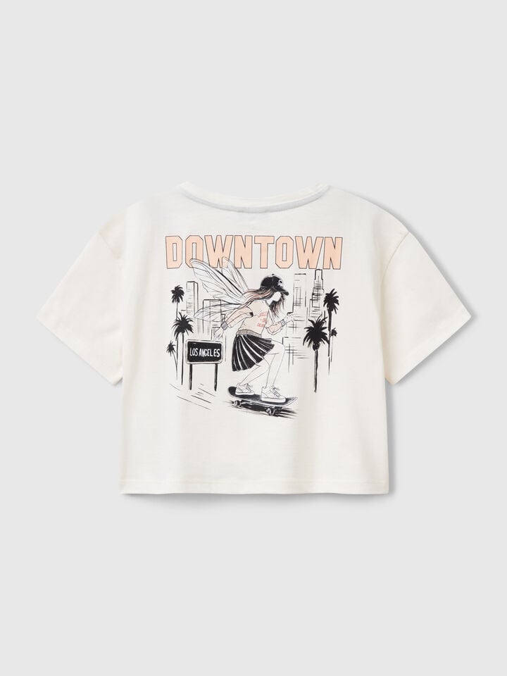 Benetton Boxy Fit T-shirt With Back Print Creamy White