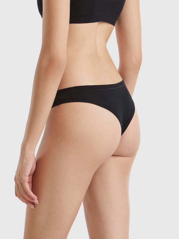 Benetton Brazilian Underwear In Super Stretch Cotton Black