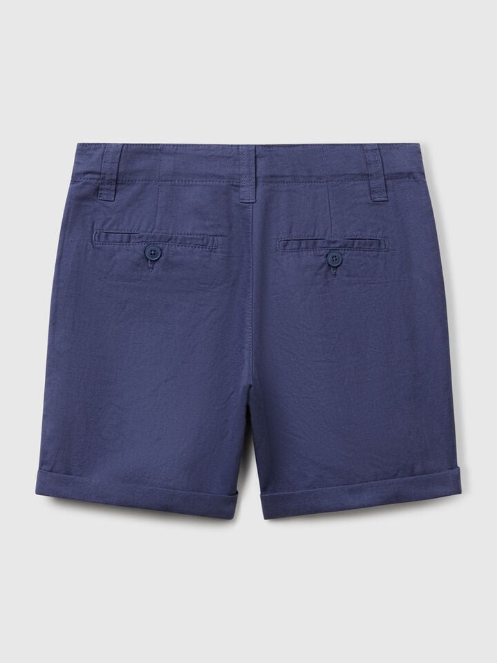 Benetton Chino Bermudas In Pure Linen Air Force Blue