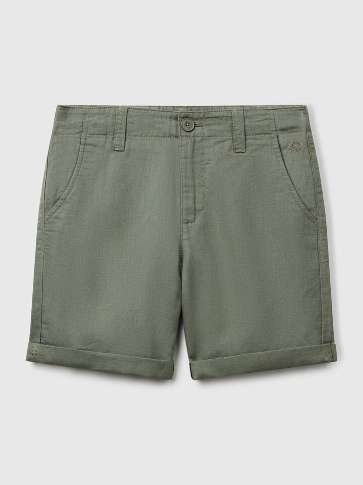 benetton Chino bermudas in pure linen Military Green