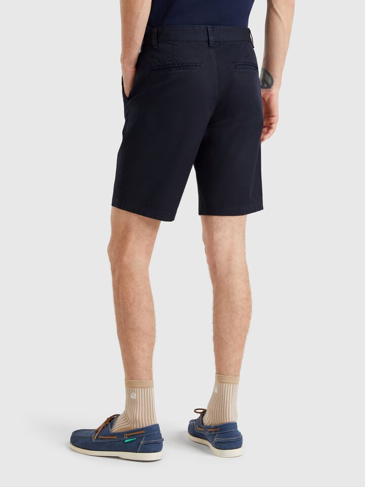 Benetton Chino Bermudas In Stretch Cotton Dark Blue