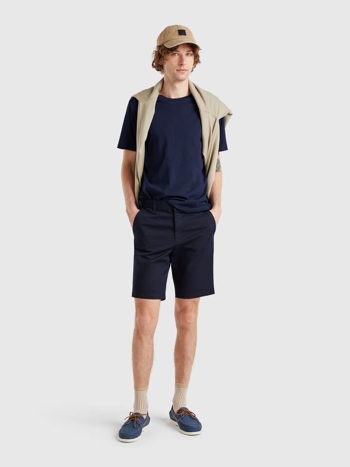 Benetton Chino Bermudas In Stretch Cotton Dark Blue