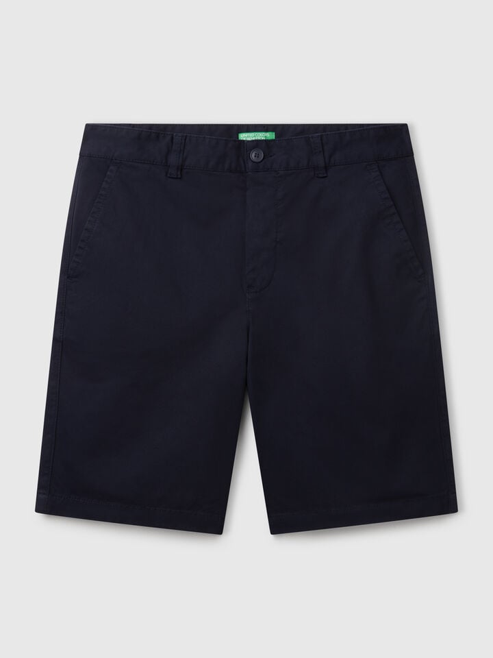 Benetton Chino Bermudas In Stretch Cotton Dark Blue